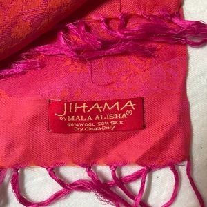 Pink, Orange 50% wool 50% silk scarf